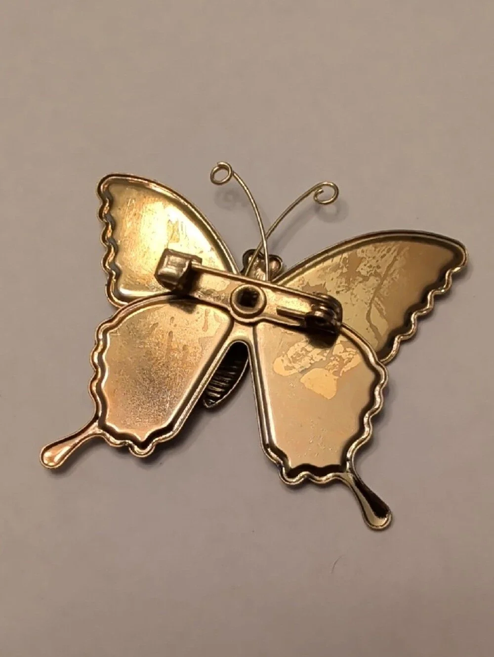 Vintage Multicolor Enamel Butterfly Brooch with Gold Accents